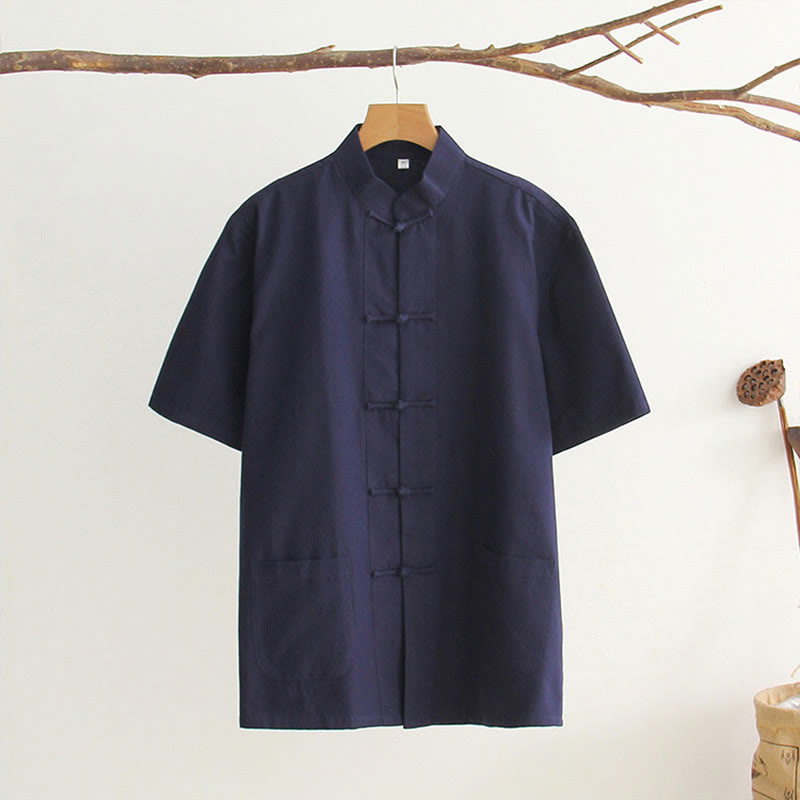 Breathable Cotton Frog Button Stand Collar Meditation Shirt