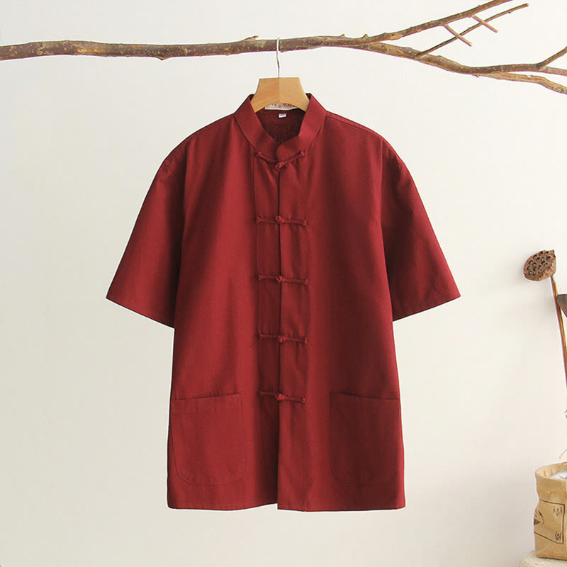 Breathable Cotton Frog Button Stand Collar Meditation Shirt