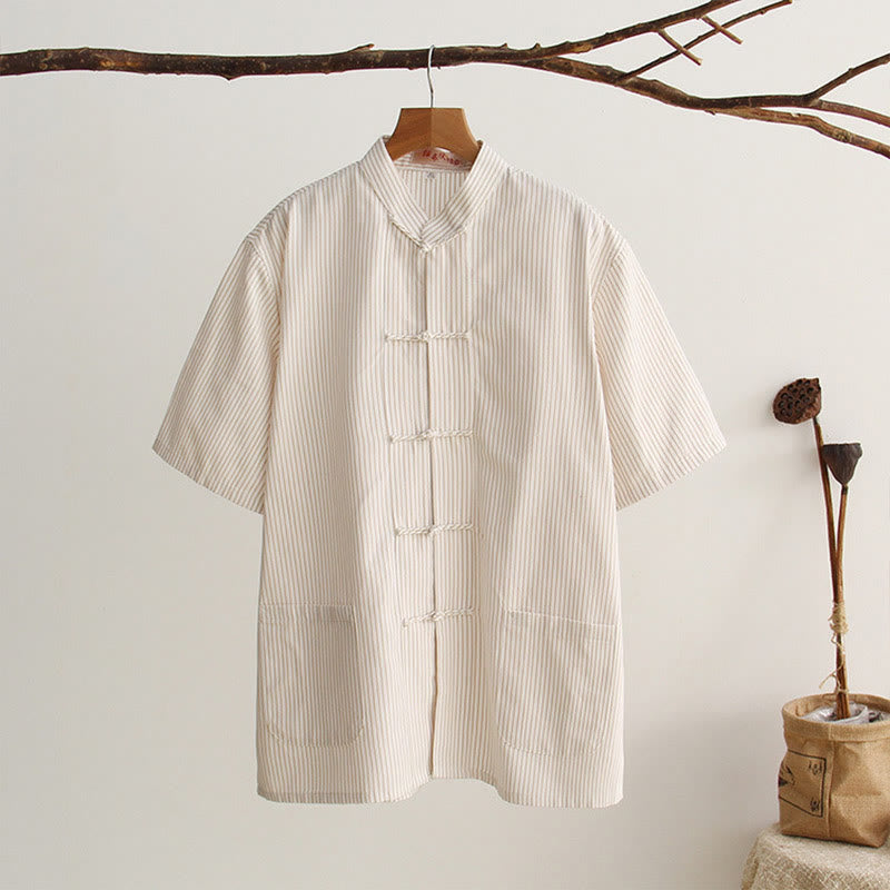 Breathable Cotton Frog Button Stand Collar Meditation Shirt
