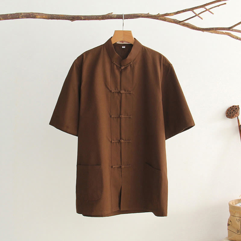 Breathable Cotton Frog Button Stand Collar Meditation Shirt
