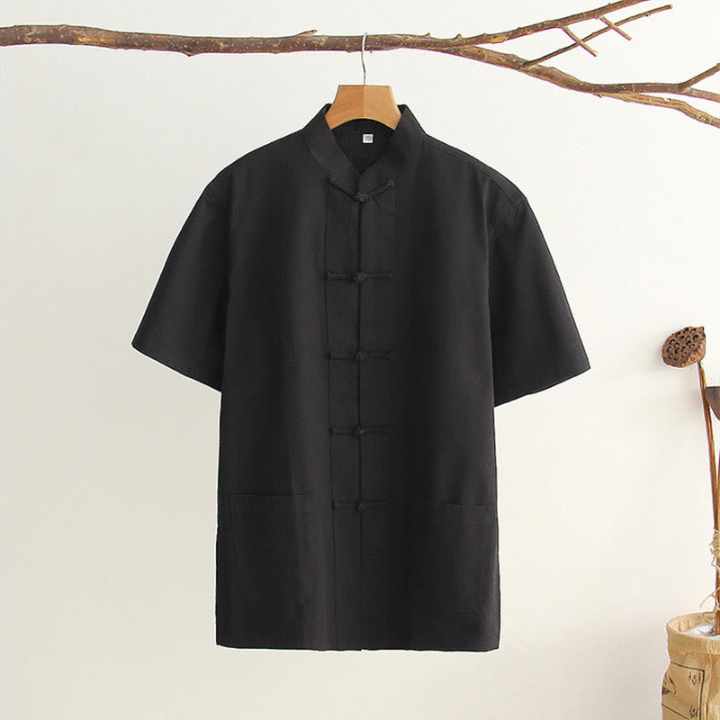 Breathable Cotton Frog Button Stand Collar Meditation Shirt