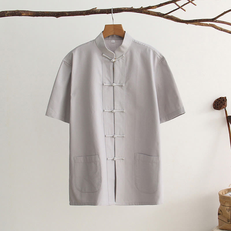 Breathable Cotton Frog Button Stand Collar Meditation Shirt