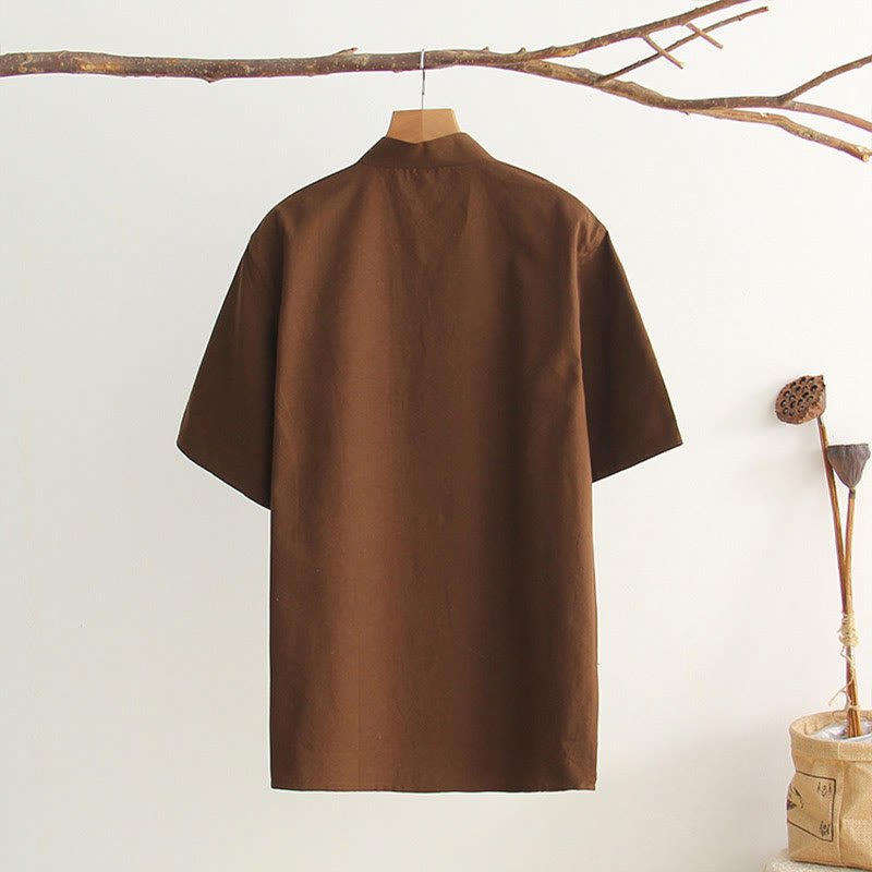 Breathable Cotton Frog Button Stand Collar Meditation Shirt
