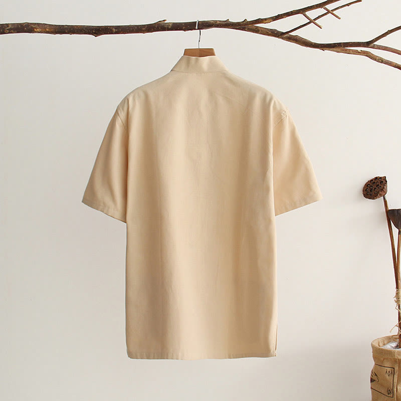 Breathable Cotton Frog Button Stand Collar Meditation Shirt