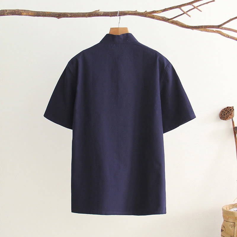 Breathable Cotton Frog Button Stand Collar Meditation Shirt