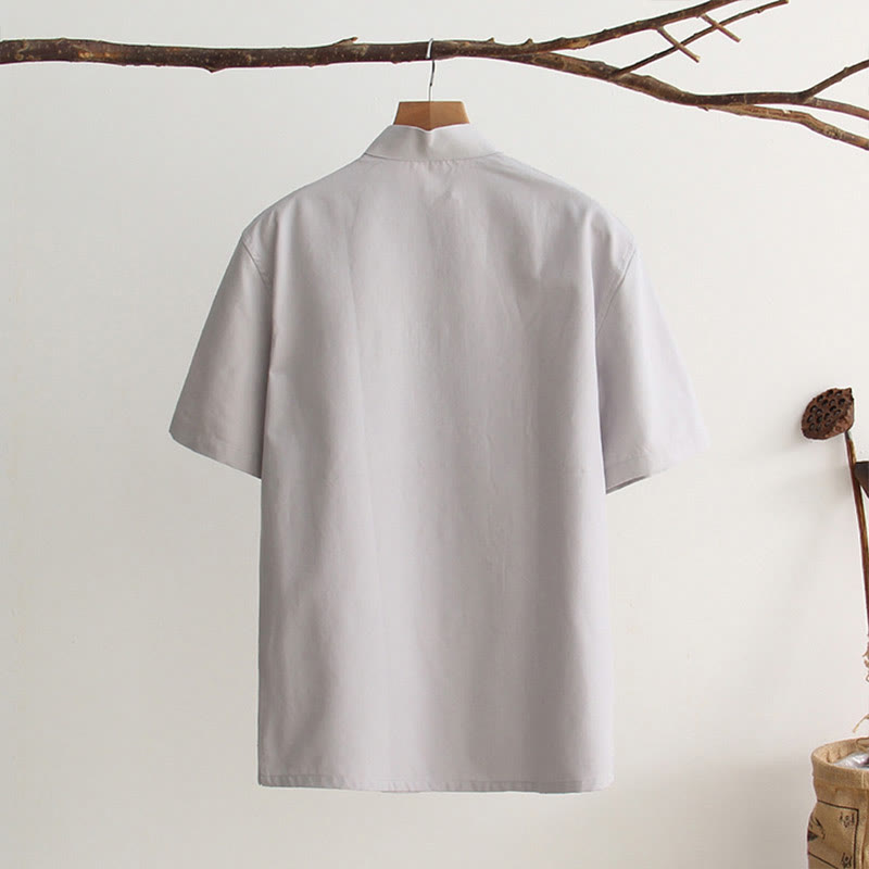 Breathable Cotton Frog Button Stand Collar Meditation Shirt
