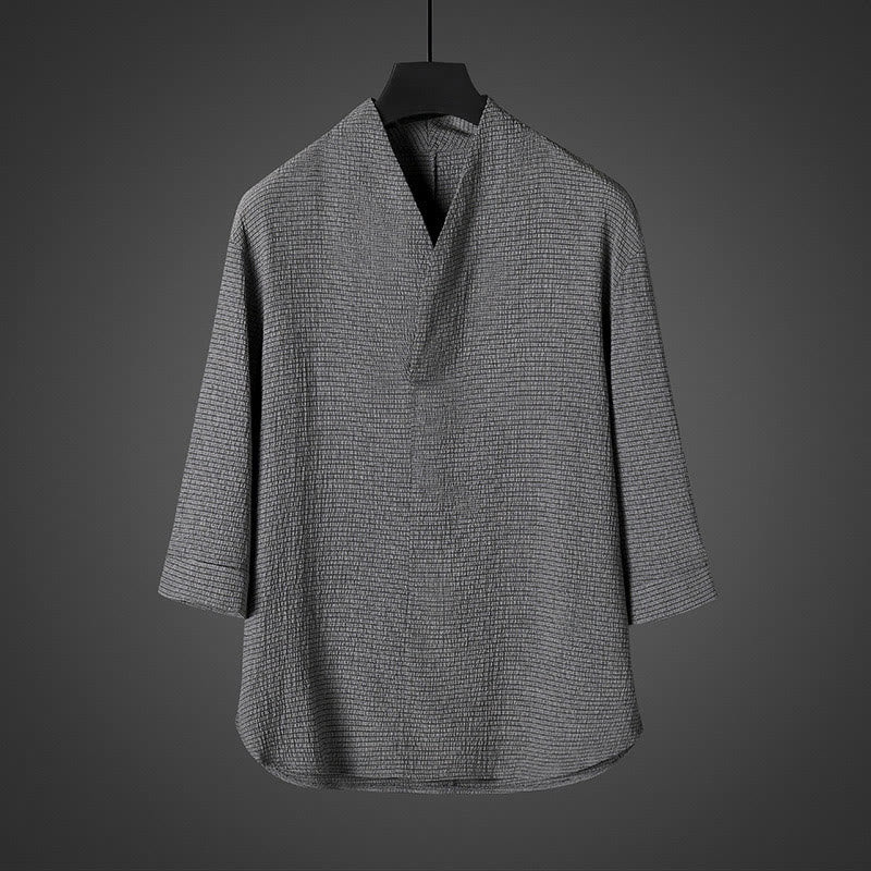 Casual V-Neck Three Quarter Sleeve Men's Shirt