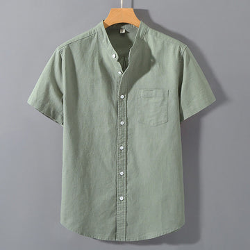 Summer Men's Short Sleeve Button Down Cotton Linen Shirt