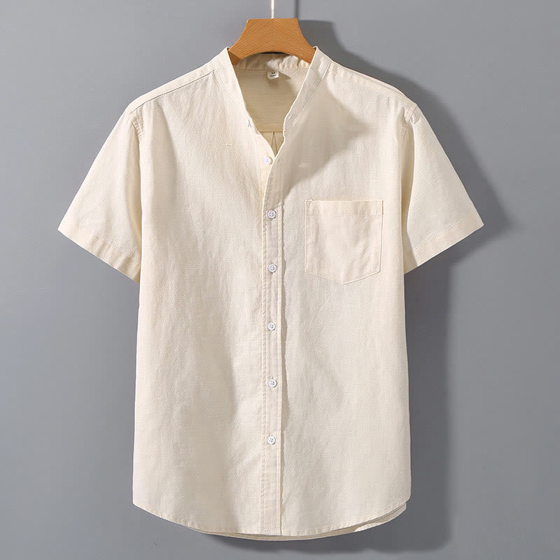 Summer Men's Short Sleeve Button Down Cotton Linen Shirt