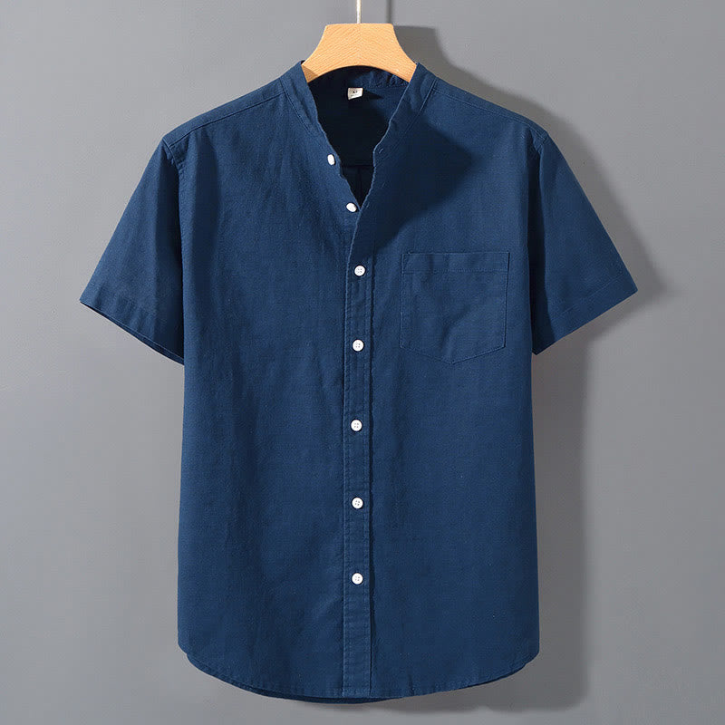 Summer Men's Short Sleeve Button Down Cotton Linen Shirt