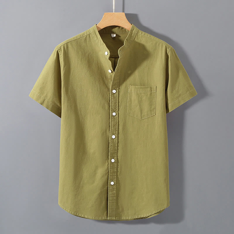 Summer Men's Short Sleeve Button Down Cotton Linen Shirt