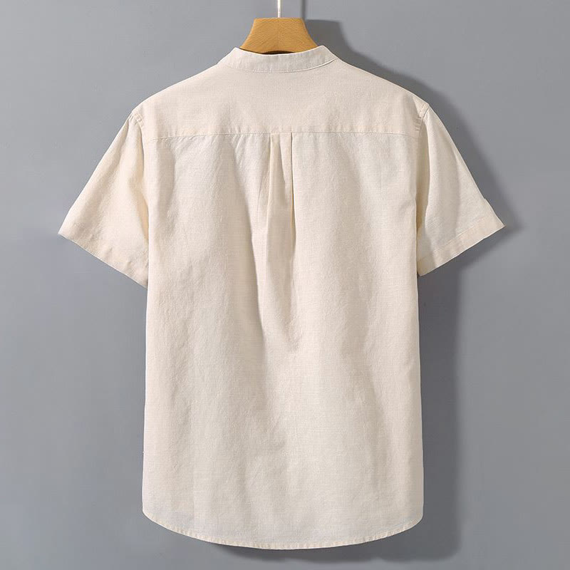 Summer Men's Short Sleeve Button Down Cotton Linen Shirt