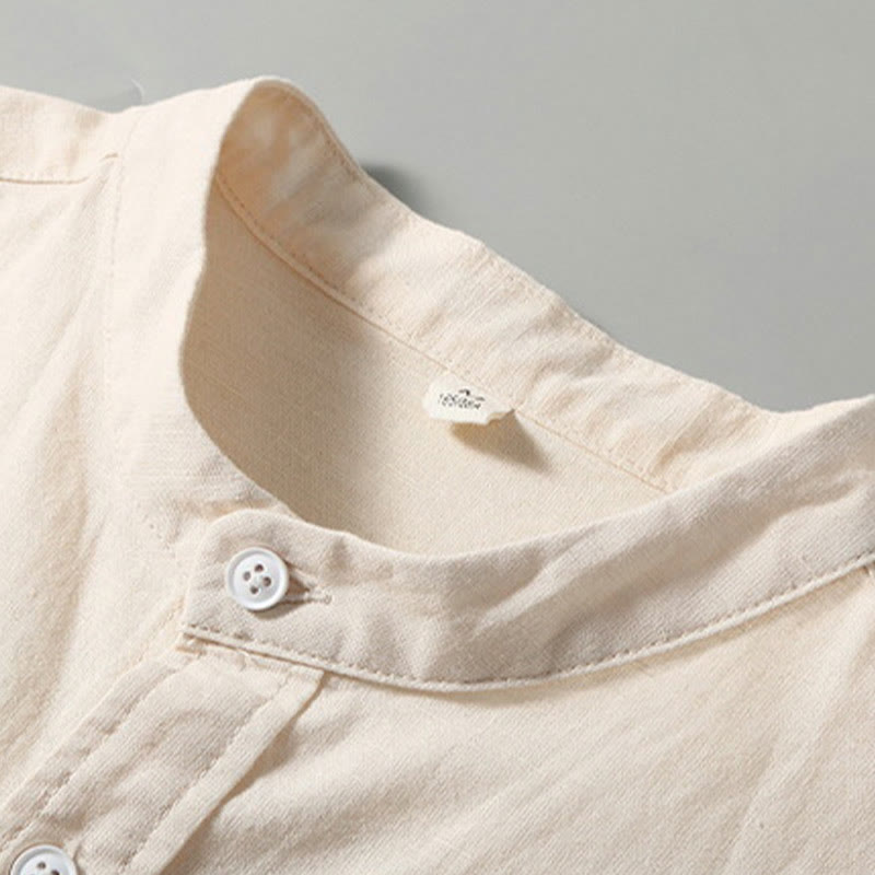 Summer Men's Short Sleeve Button Down Cotton Linen Shirt