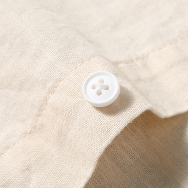 Summer Men's Short Sleeve Button Down Cotton Linen Shirt