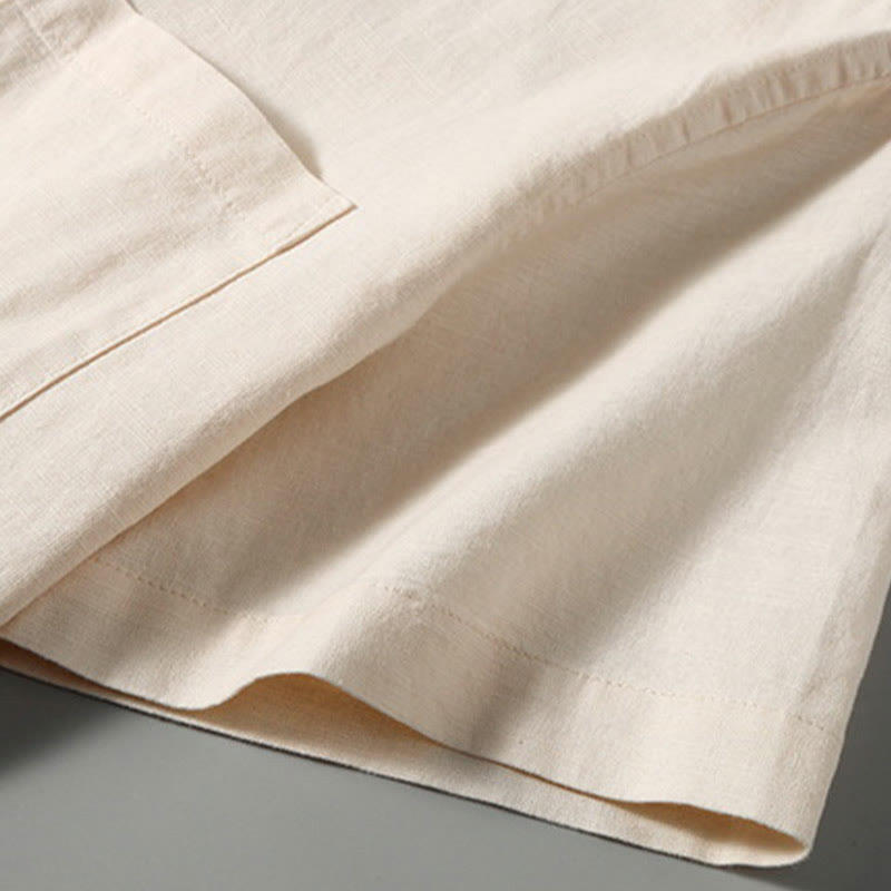 Summer Men's Short Sleeve Button Down Cotton Linen Shirt
