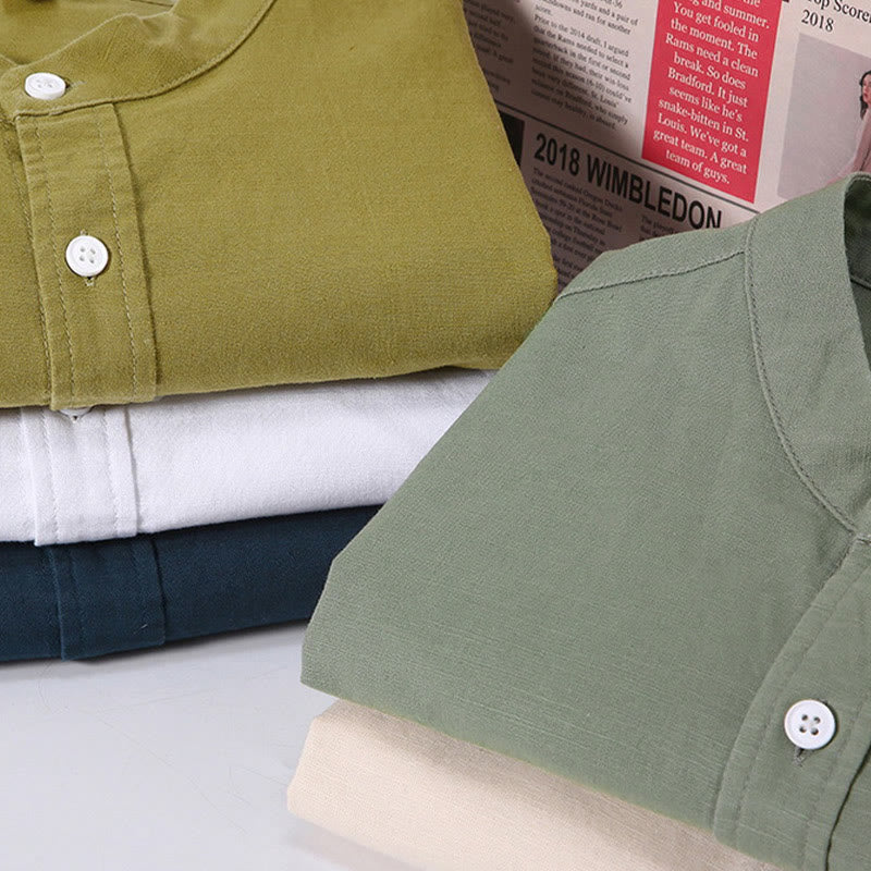 Summer Men's Short Sleeve Button Down Cotton Linen Shirt