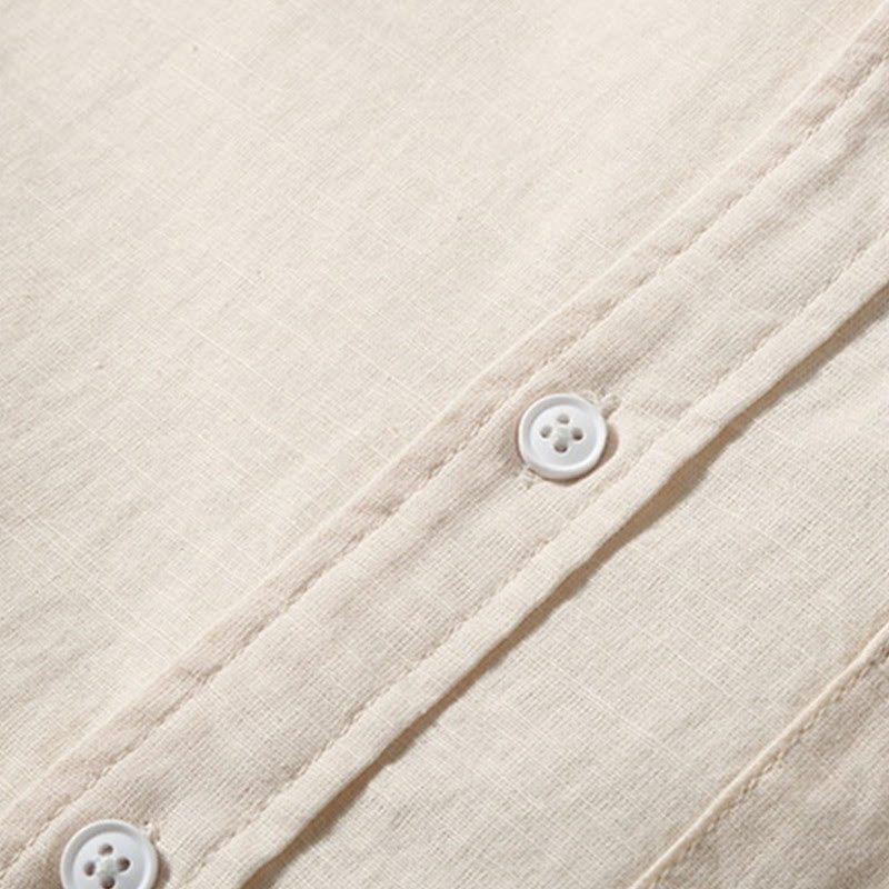 Summer Men's Short Sleeve Button Down Cotton Linen Shirt