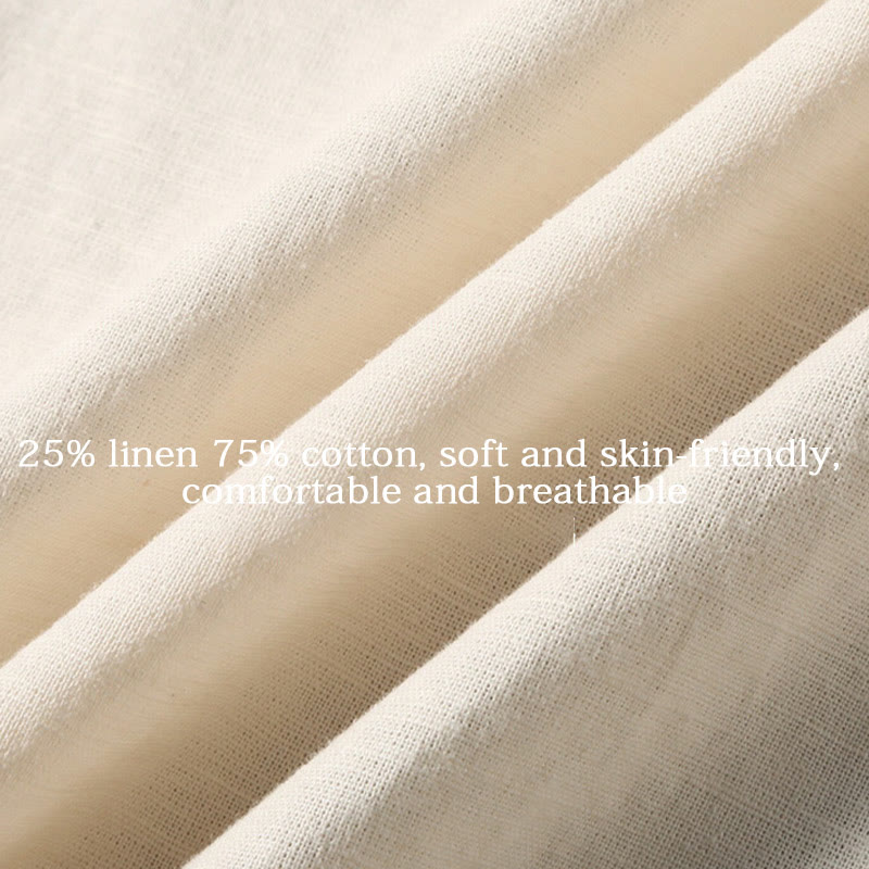 Summer Men's Short Sleeve Button Down Cotton Linen Shirt