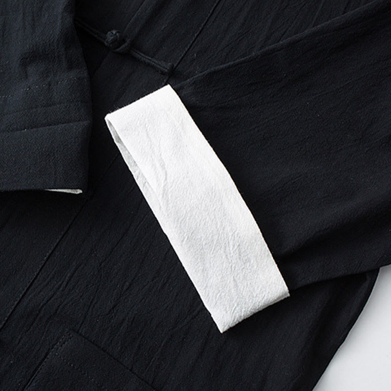 Traditional Frog-Button Tang Suit Cotton Half Sleeve Top Pants Clothing Men's Set