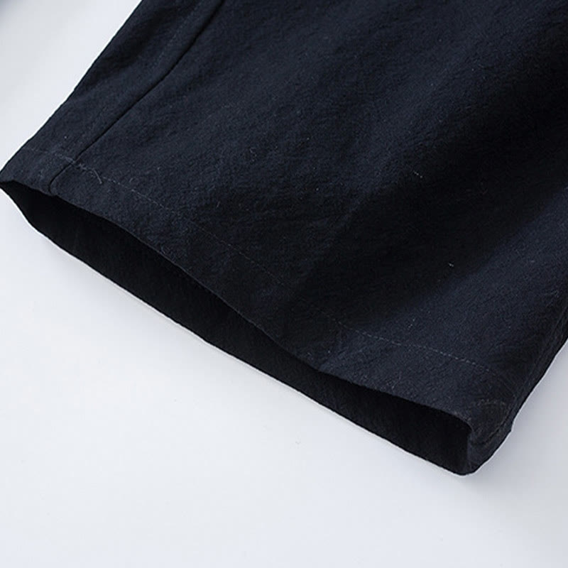 Traditional Frog-Button Tang Suit Cotton Half Sleeve Top Pants Clothing Men's Set