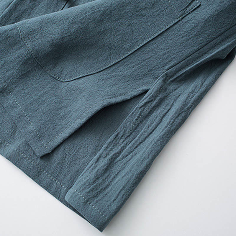 Traditional Frog-Button Tang Suit Cotton Half Sleeve Top Pants Clothing Men's Set