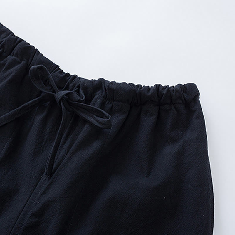 Traditional Frog-Button Tang Suit Cotton Half Sleeve Top Pants Clothing Men's Set