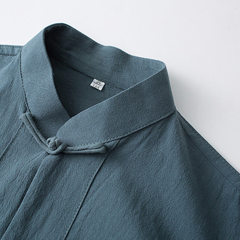 Traditional Frog-Button Tang Suit Cotton Half Sleeve Top Pants Clothing Men's Set