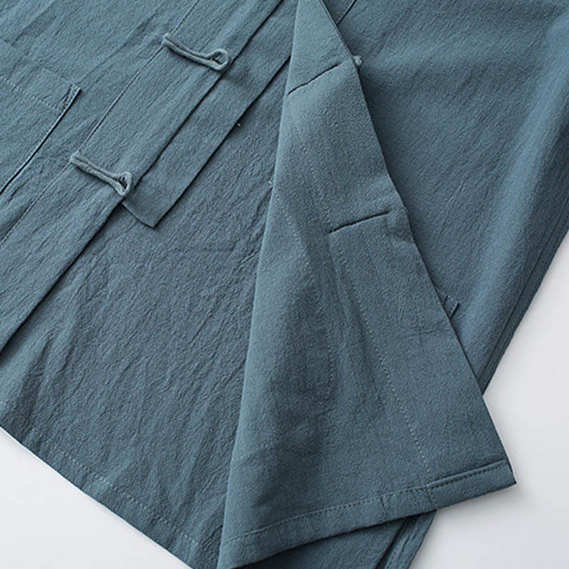 Traditional Frog-Button Tang Suit Cotton Half Sleeve Top Pants Clothing Men's Set