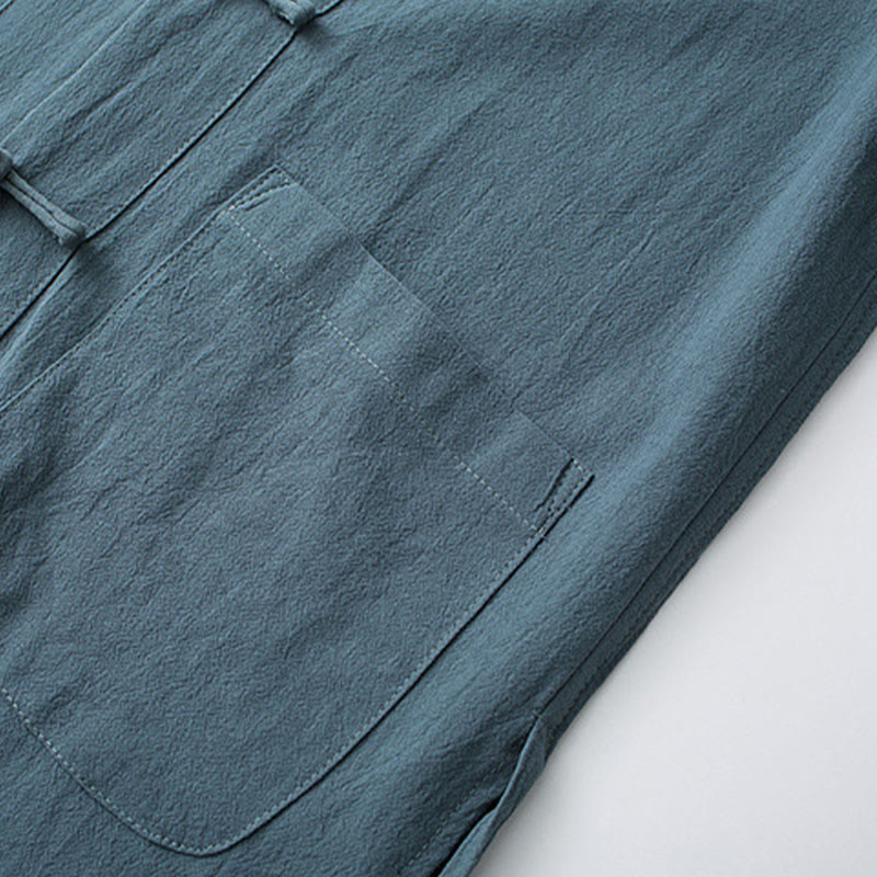 Traditional Frog-Button Tang Suit Cotton Half Sleeve Top Pants Clothing Men's Set