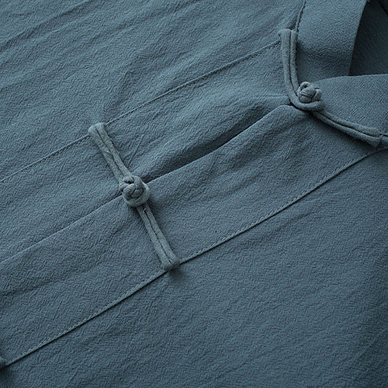 Traditional Frog-Button Tang Suit Cotton Half Sleeve Top Pants Clothing Men's Set