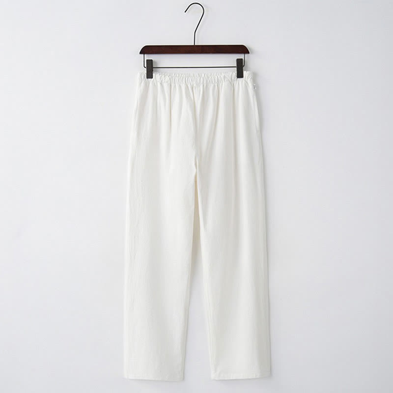 Men's Solid Color Cotton Linen Casual Drawstring Pants With Pockets
