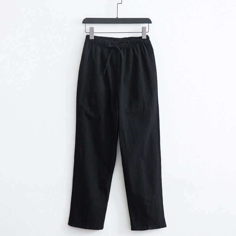 Men's Solid Color Cotton Linen Casual Drawstring Pants With Pockets