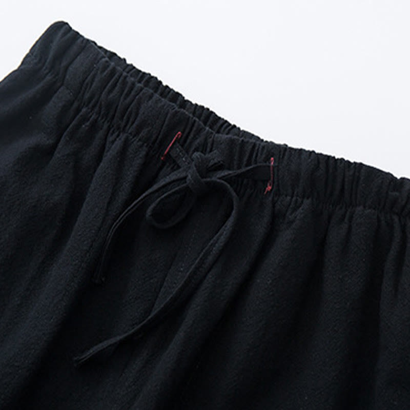 Men's Solid Color Cotton Linen Casual Drawstring Pants With Pockets