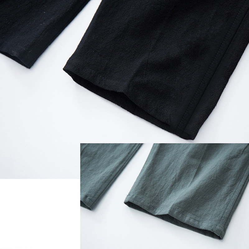 Men's Solid Color Cotton Linen Casual Drawstring Pants With Pockets