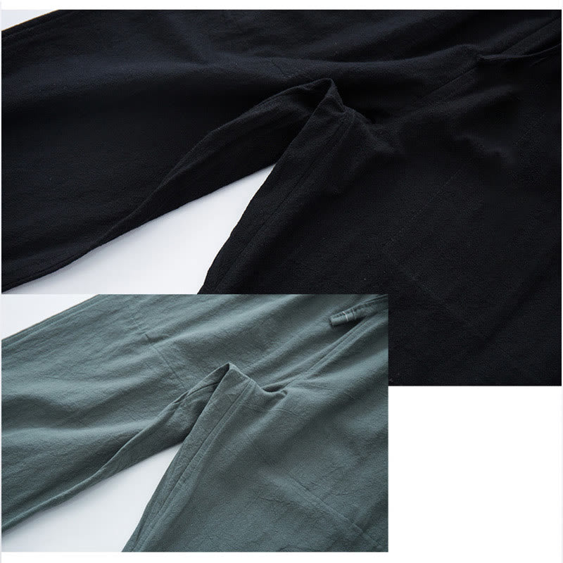 Men's Solid Color Cotton Linen Casual Drawstring Pants With Pockets