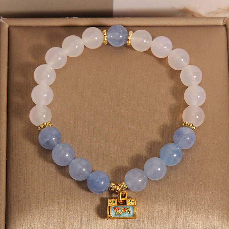 Natural White Agate Aquamarine Protection Bracelet