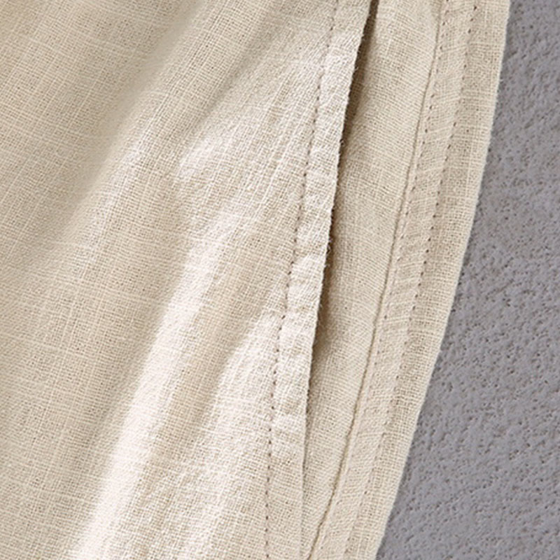 Men's Solid Color Ramie Linen Drawstring Cropped Pants With Pockets