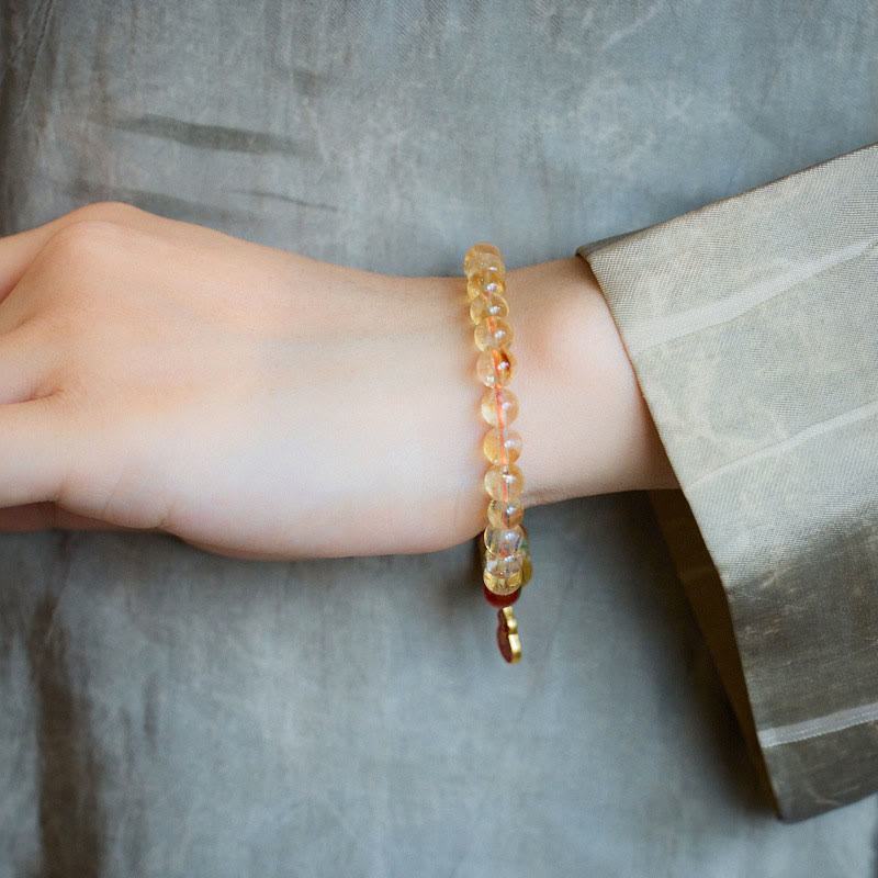 Natural Citrine Red Agate & Green Chalcedony Wu Lou Scripture Bracelet