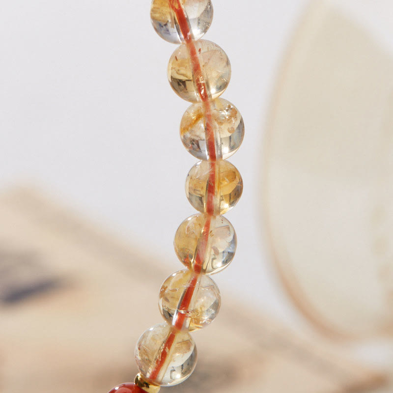 Natural Citrine Red Agate & Green Chalcedony Wu Lou Scripture Bracelet