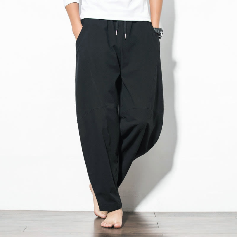 Casual Men's Solid Color Cotton Drawstring Pants With Pockets