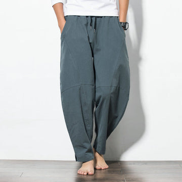Casual Men's Solid Color Cotton Drawstring Pants With Pockets