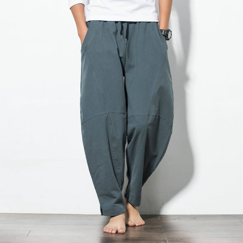Casual Men's Solid Color Cotton Drawstring Pants With Pockets