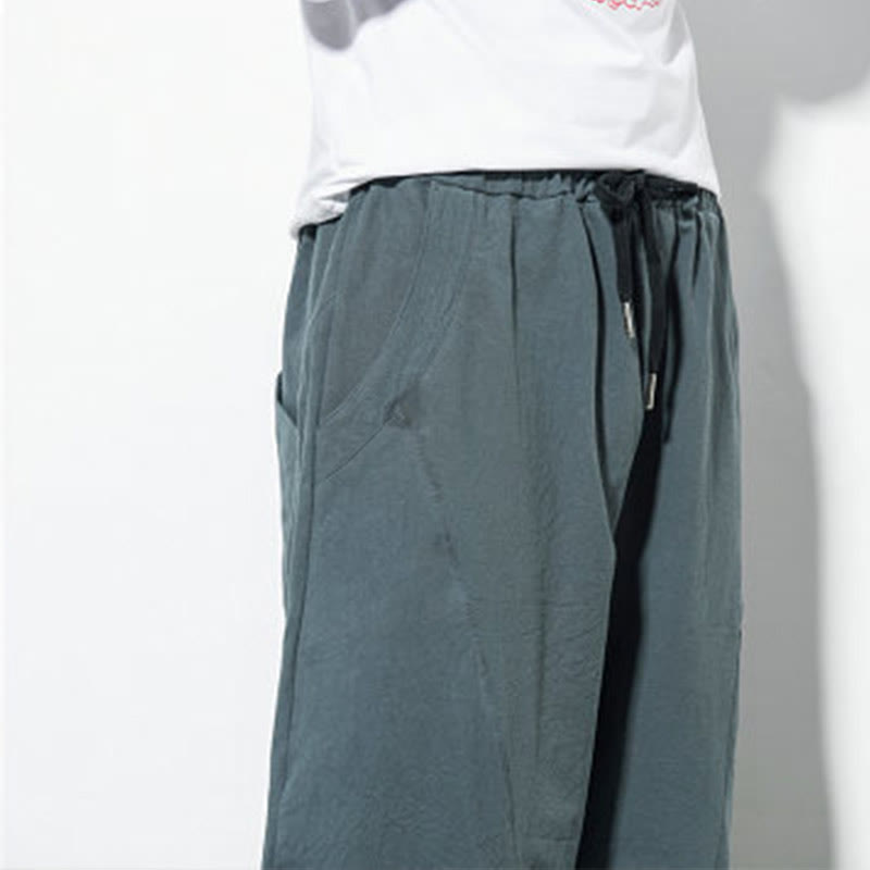 Casual Men's Solid Color Cotton Drawstring Pants With Pockets