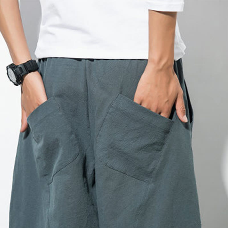 Casual Men's Solid Color Cotton Drawstring Pants With Pockets