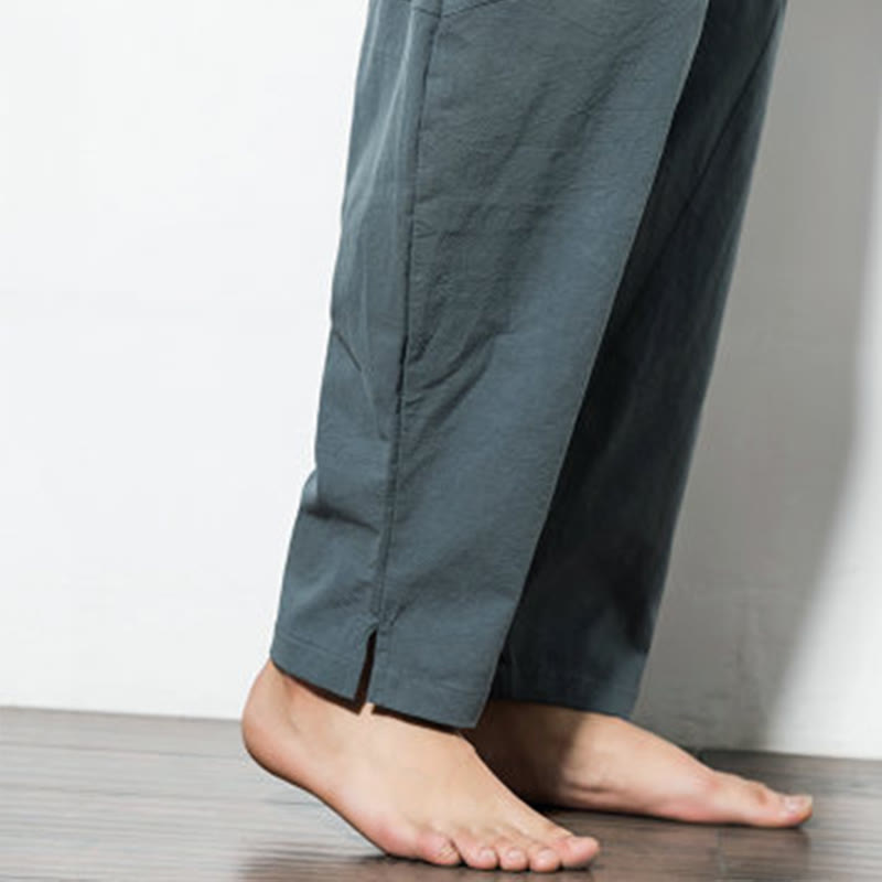 Casual Men's Solid Color Cotton Drawstring Pants With Pockets
