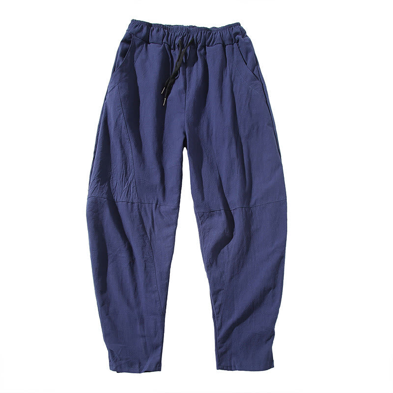 Casual Men's Solid Color Cotton Drawstring Pants With Pockets