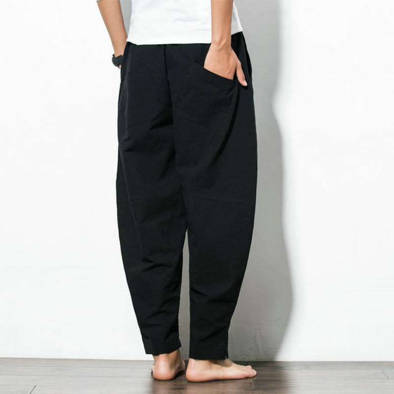 Casual Men's Solid Color Cotton Drawstring Pants With Pockets