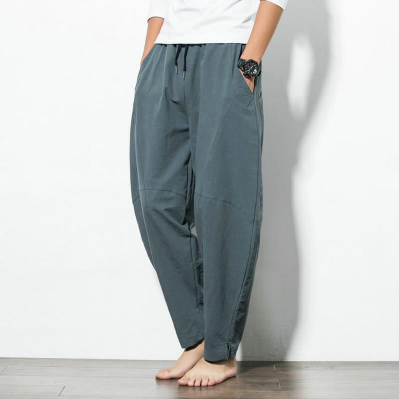 Casual Men's Solid Color Cotton Drawstring Pants With Pockets
