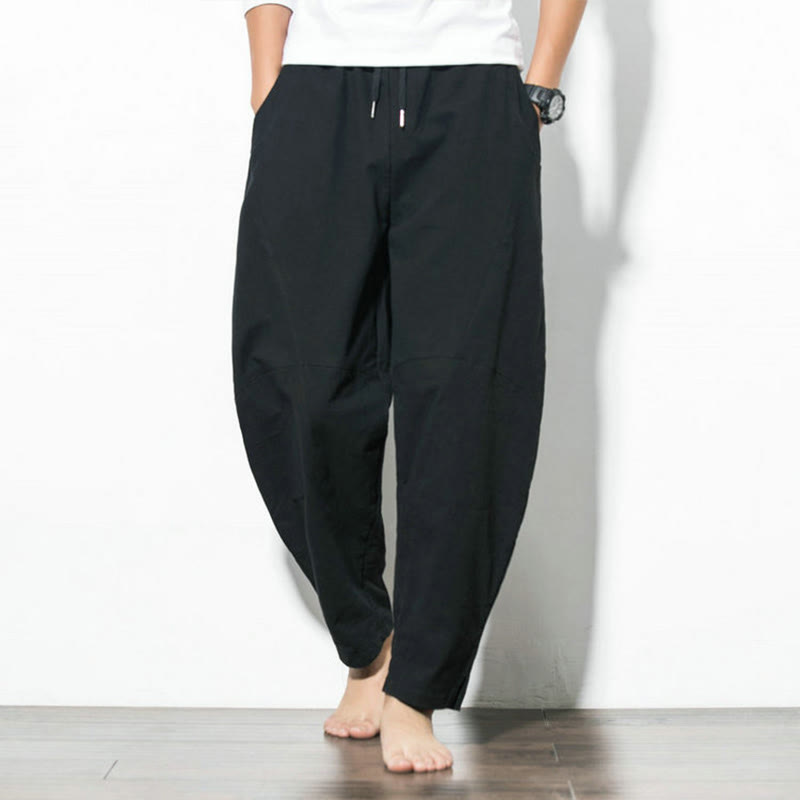 Casual Men's Solid Color Cotton Drawstring Pants With Pockets