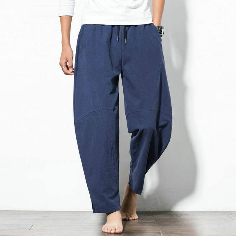 Casual Men's Solid Color Cotton Drawstring Pants With Pockets
